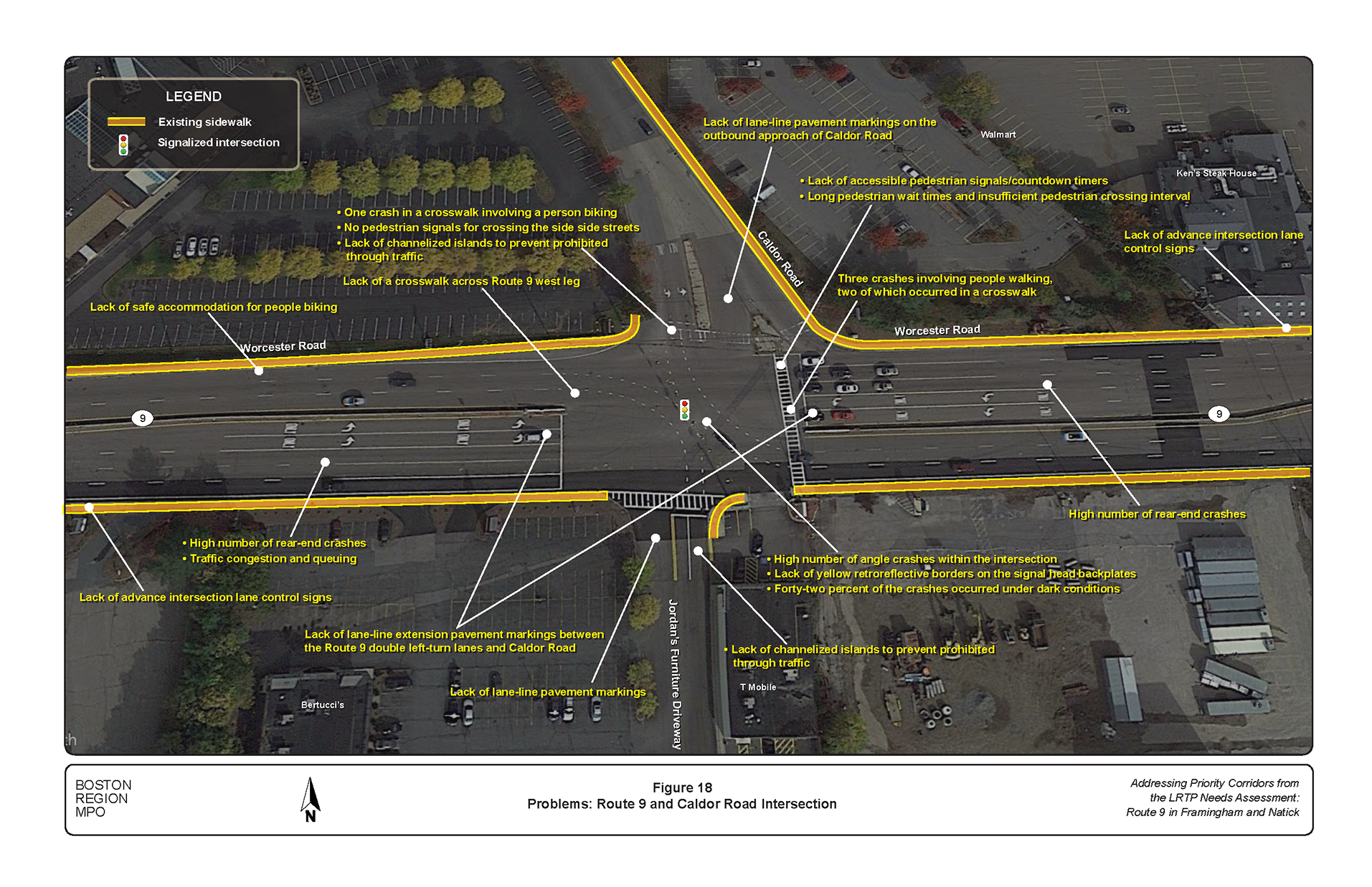 Figure 18 is an aerial photo showing the intersection of Route 9 and Caldor Road and the problems